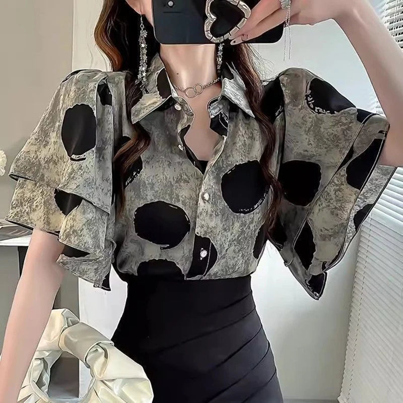 Midnight Elegance Ruffle Blouse