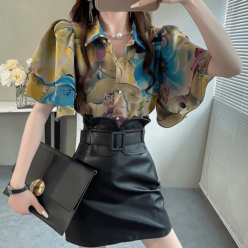 Midnight Elegance Ruffle Blouse