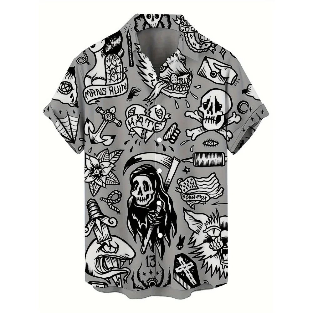 Men's Gothic Skull Print Casual Shirt