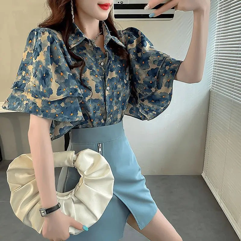 Midnight Elegance Ruffle Blouse