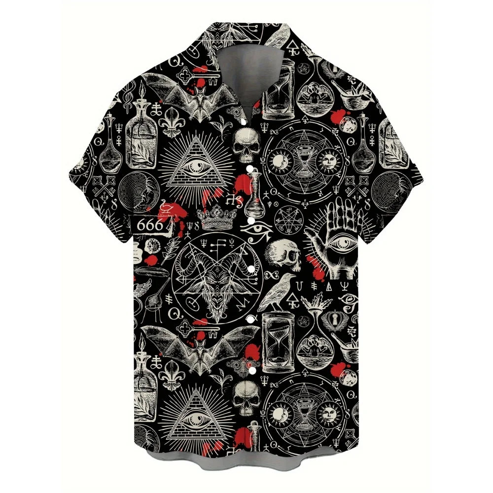 Men's Gothic Skull Print Casual Shirt