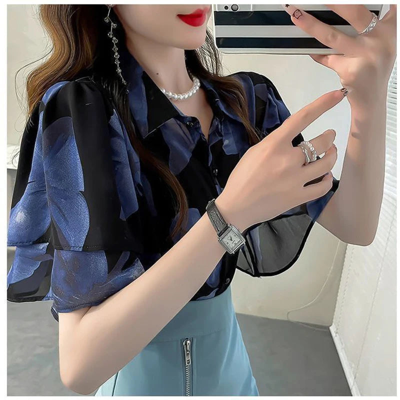 Midnight Elegance Ruffle Blouse