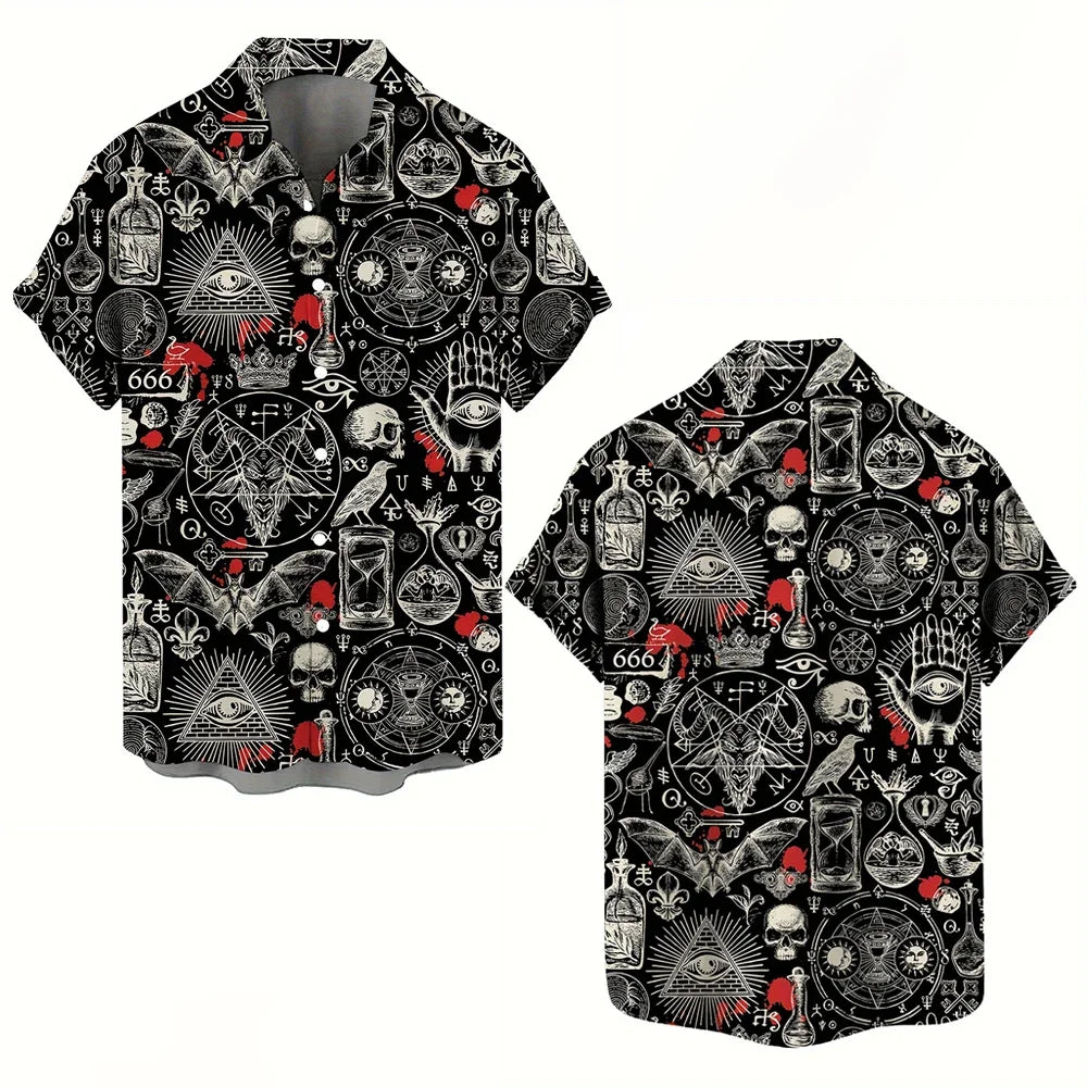 Men's Gothic Skull Print Casual Shirt