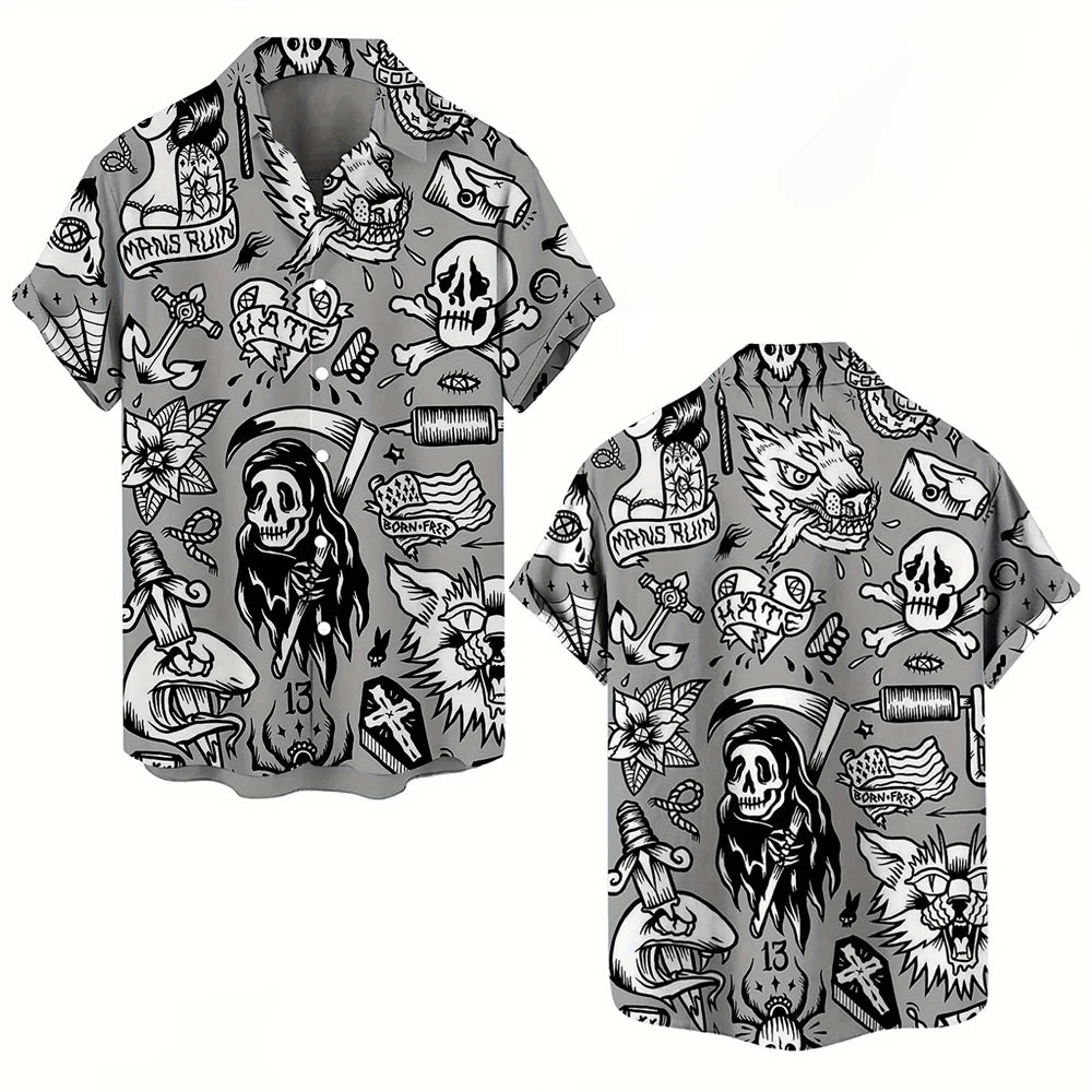 Men's Gothic Skull Print Casual Shirt